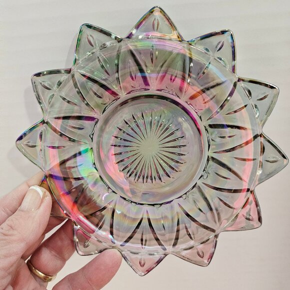 Vintage Federal Glass Smokey Gray Petal Design Iridescent Carnival Glass Plates - Picture 7 of 11